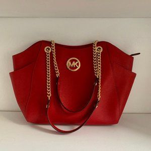 Michael Kor's LG Chain Shoulder Tote - Red
